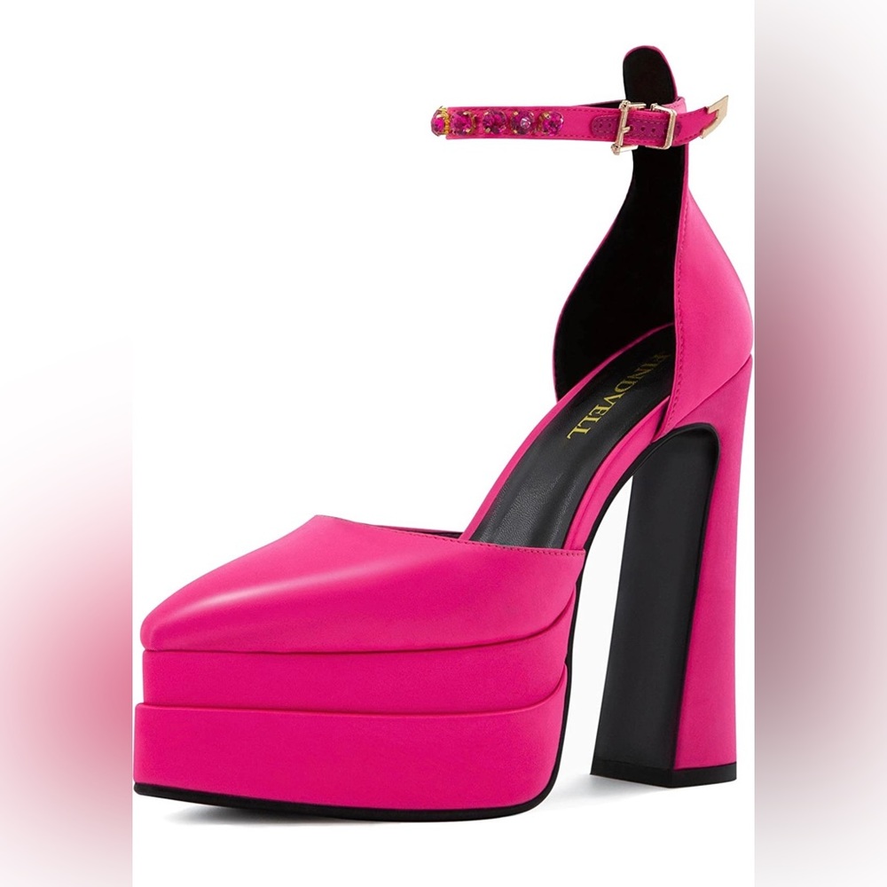 Versace Dupe Hot Pink Chunky Platform Heels with Rhinestone Ankle Strap Size 8